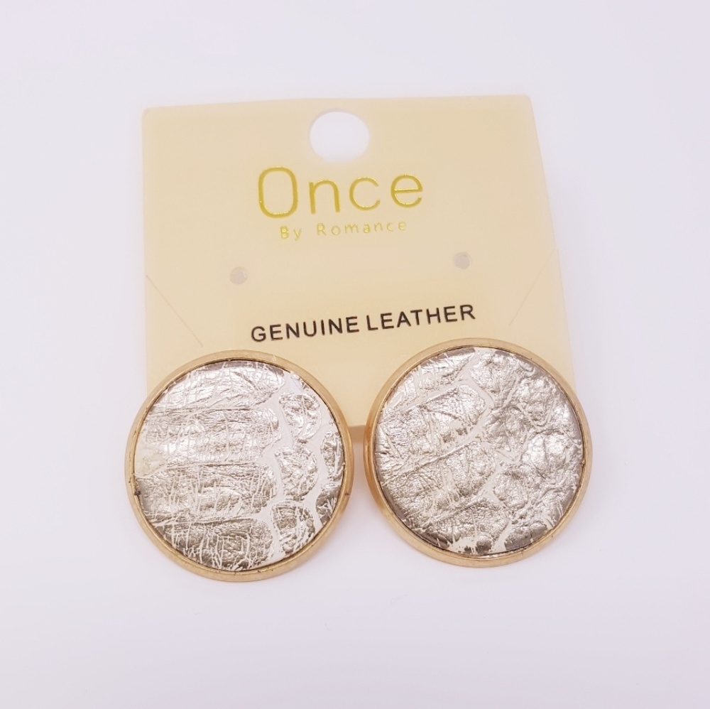 Genuine Leather Stud Earrings - Picture 2 of 7